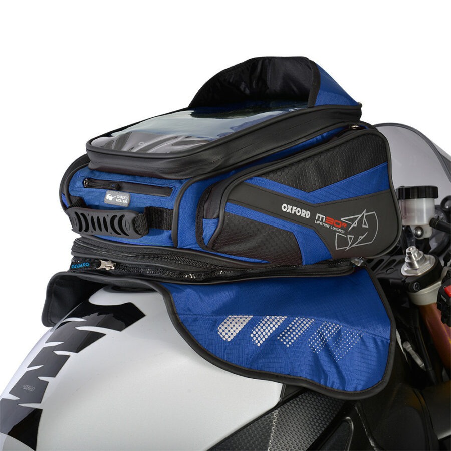 Tankbag na motocykl Oxford M30R 30 l černý/modrý s magnetickou základnou